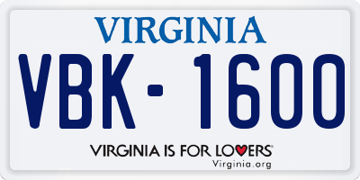 VA license plate VBK1600