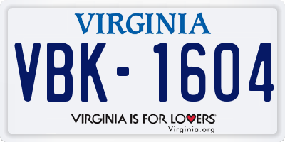 VA license plate VBK1604