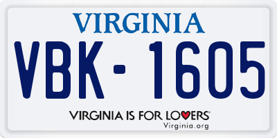 VA license plate VBK1605