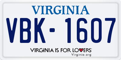 VA license plate VBK1607