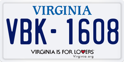 VA license plate VBK1608