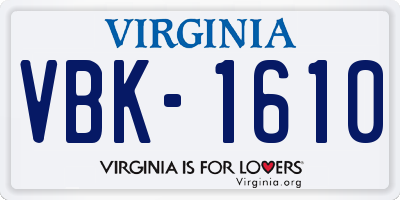 VA license plate VBK1610