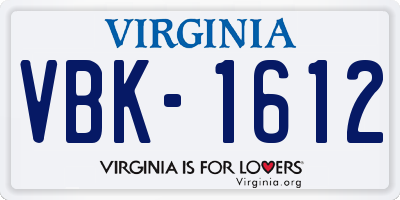 VA license plate VBK1612
