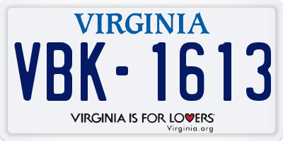 VA license plate VBK1613