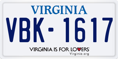 VA license plate VBK1617