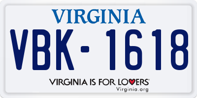 VA license plate VBK1618