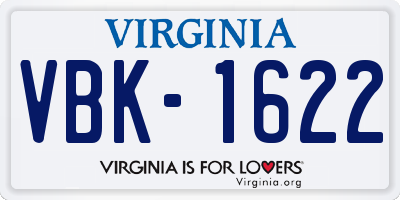 VA license plate VBK1622