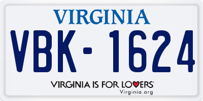 VA license plate VBK1624