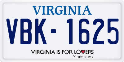VA license plate VBK1625