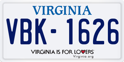 VA license plate VBK1626