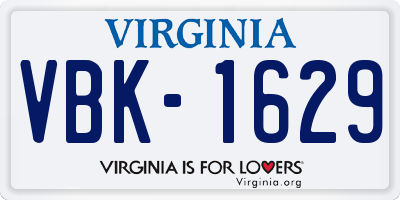 VA license plate VBK1629