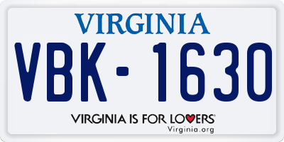 VA license plate VBK1630