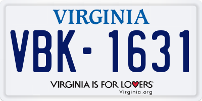 VA license plate VBK1631