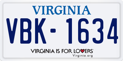 VA license plate VBK1634