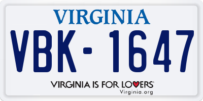 VA license plate VBK1647