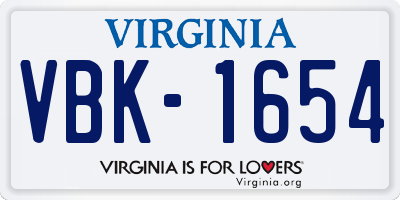 VA license plate VBK1654