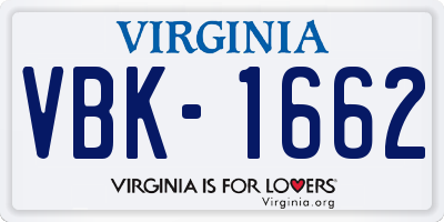 VA license plate VBK1662