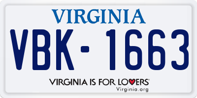 VA license plate VBK1663
