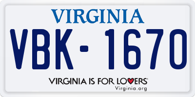 VA license plate VBK1670