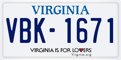 VA license plate VBK1671