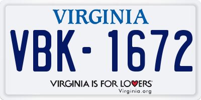 VA license plate VBK1672