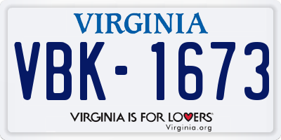 VA license plate VBK1673