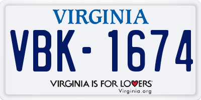 VA license plate VBK1674