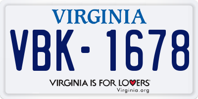 VA license plate VBK1678
