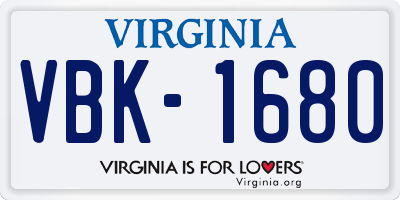 VA license plate VBK1680