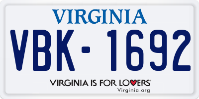 VA license plate VBK1692
