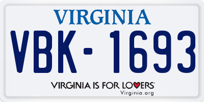 VA license plate VBK1693