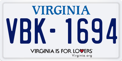 VA license plate VBK1694