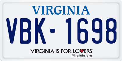 VA license plate VBK1698