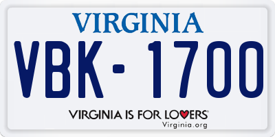 VA license plate VBK1700
