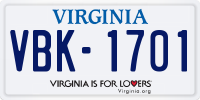 VA license plate VBK1701