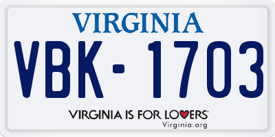 VA license plate VBK1703
