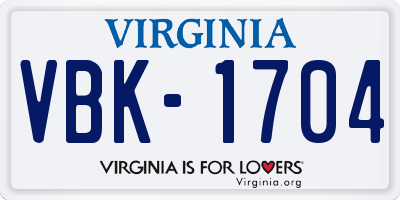 VA license plate VBK1704