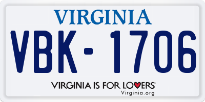 VA license plate VBK1706