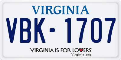VA license plate VBK1707