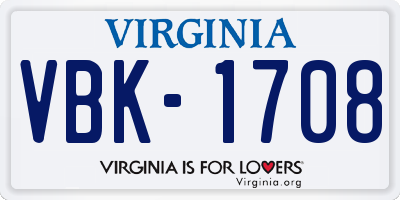 VA license plate VBK1708
