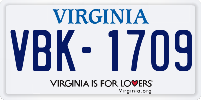VA license plate VBK1709