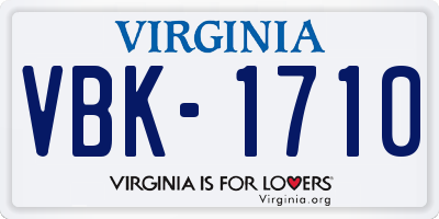 VA license plate VBK1710