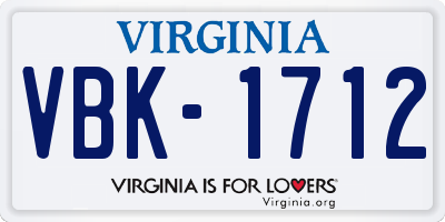 VA license plate VBK1712