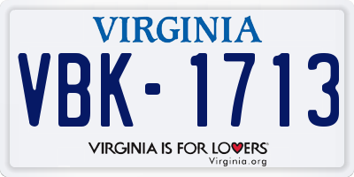 VA license plate VBK1713