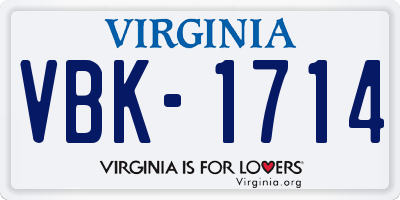 VA license plate VBK1714