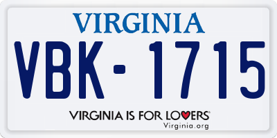 VA license plate VBK1715