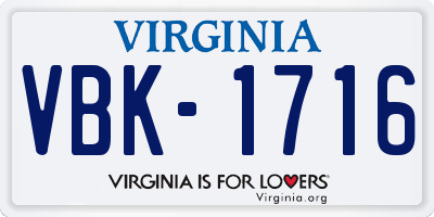 VA license plate VBK1716