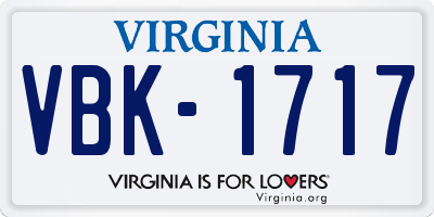 VA license plate VBK1717