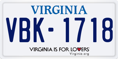 VA license plate VBK1718
