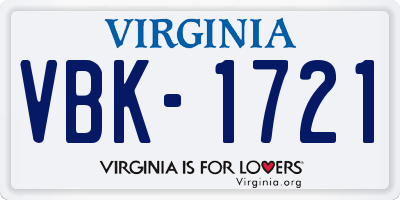 VA license plate VBK1721
